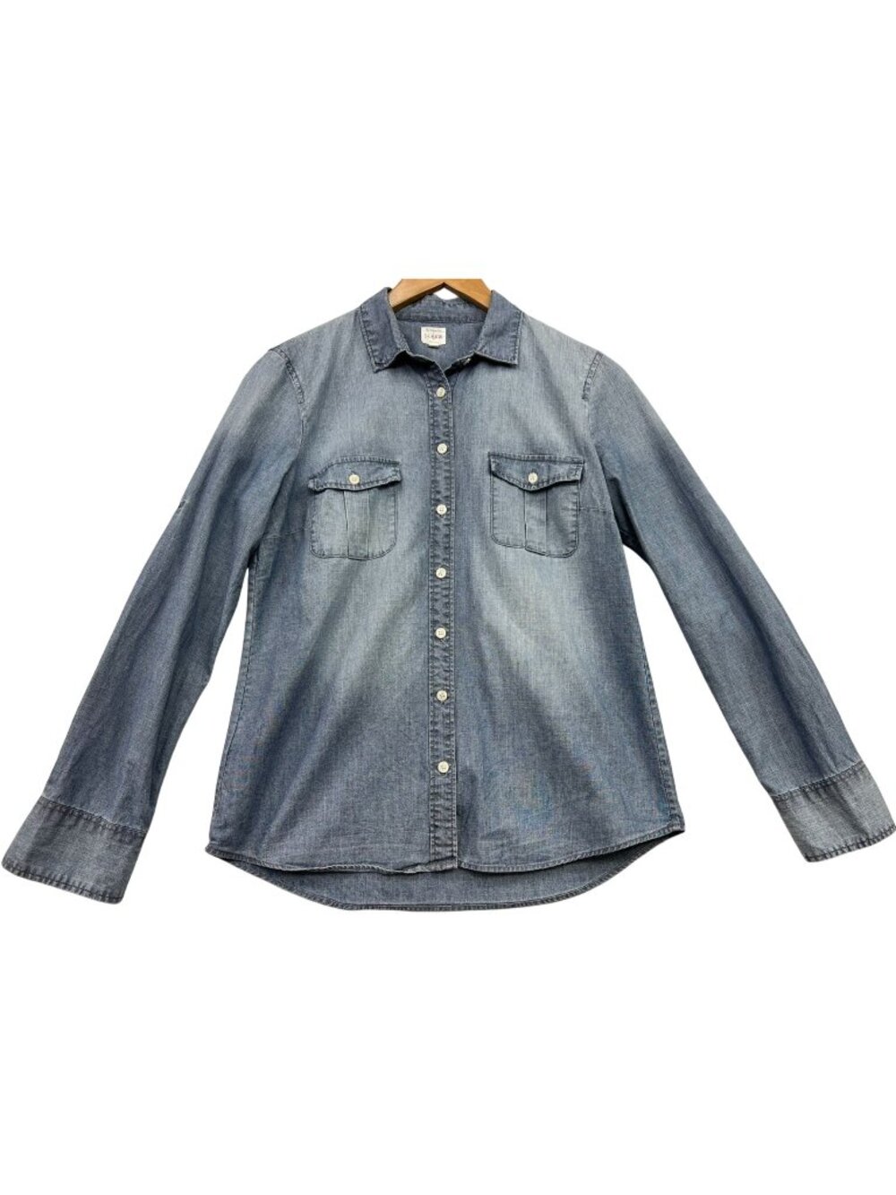 J.Crew Women's Button-Down Chambray Denim Shirt Long Sleeve Stretch Size S Blue
